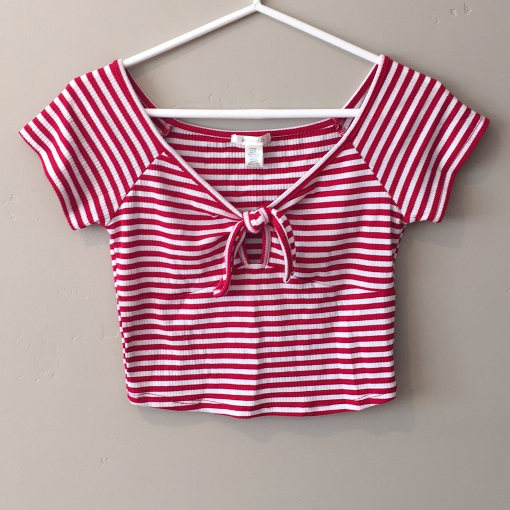 Red and white striped top